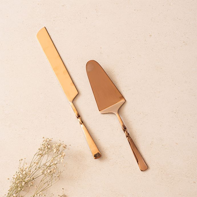 Twisted Bronze Cake Knife & Server