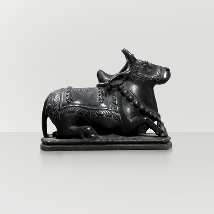 Sitting Nandi Sculpture- Black Marble