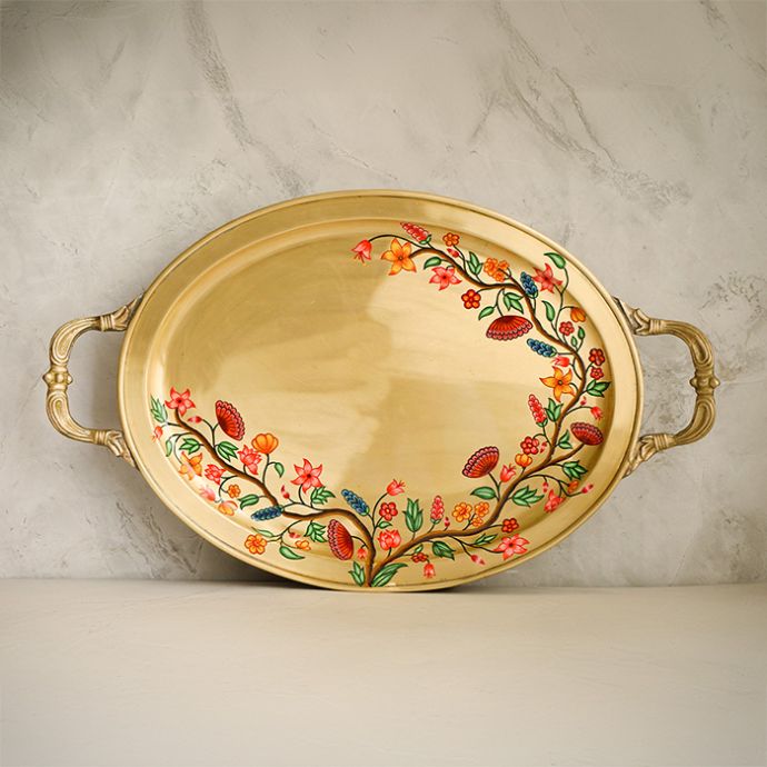 Kalpvriksha Oval Brass Tray