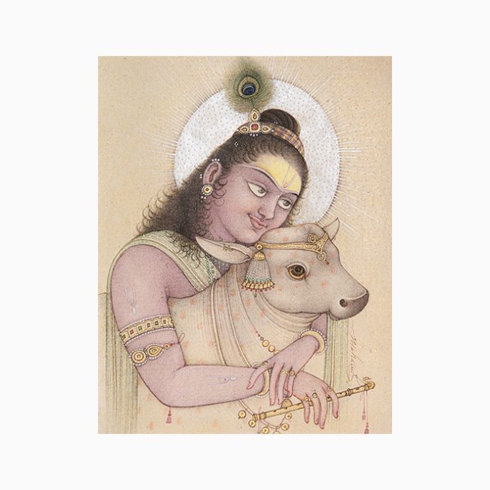 Krishna Cuddling Calf