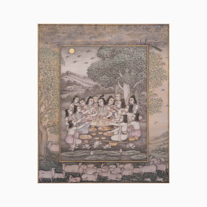 Krishna Lunching with  Friends - Mahaveer Swami