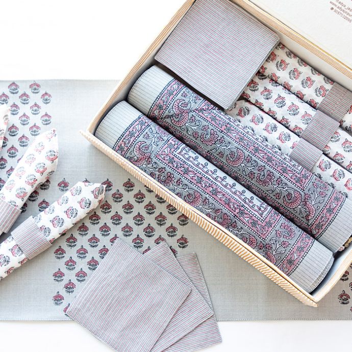 Steel Grey Floral Table Set